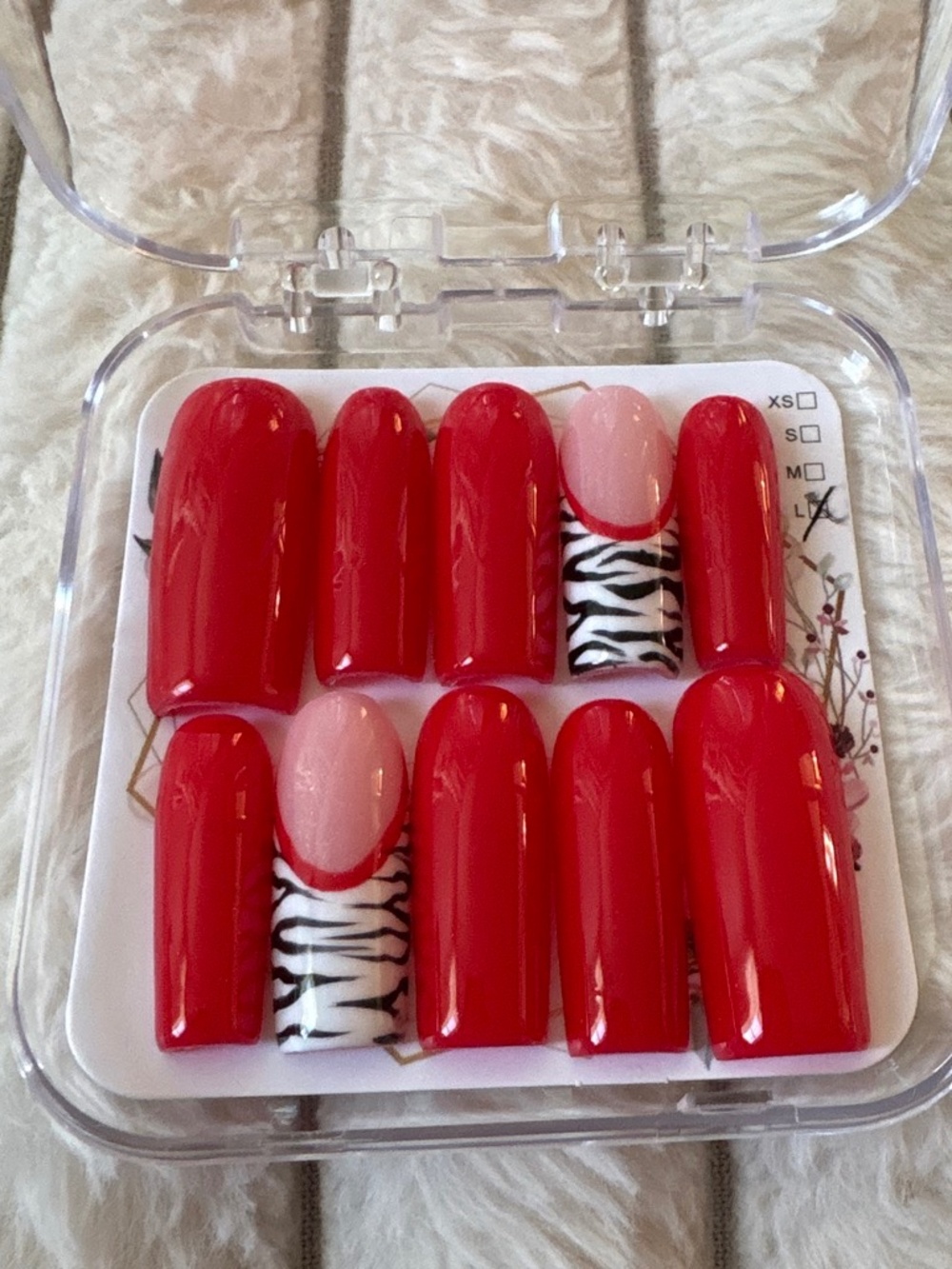 Red zebra press ons